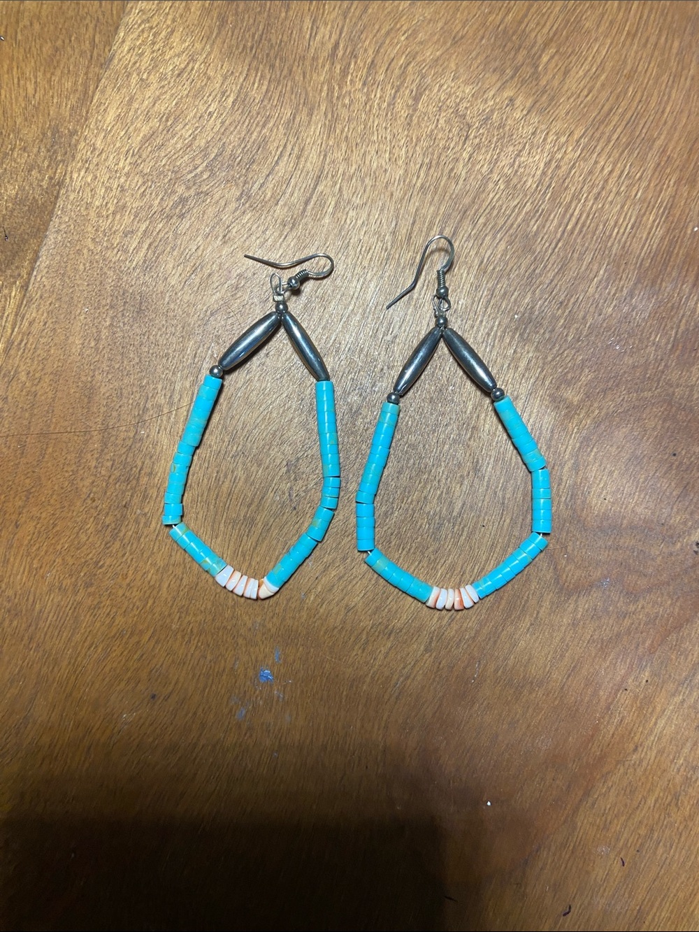 Silver Beaded Blue and Pink Drop Earrings